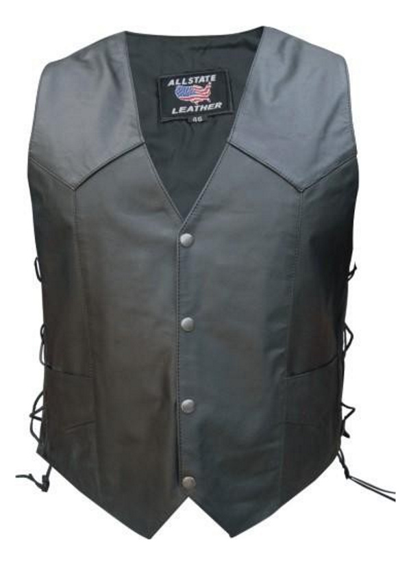 (image for) Men's Black Leather USA Flag Vest with Side Laces